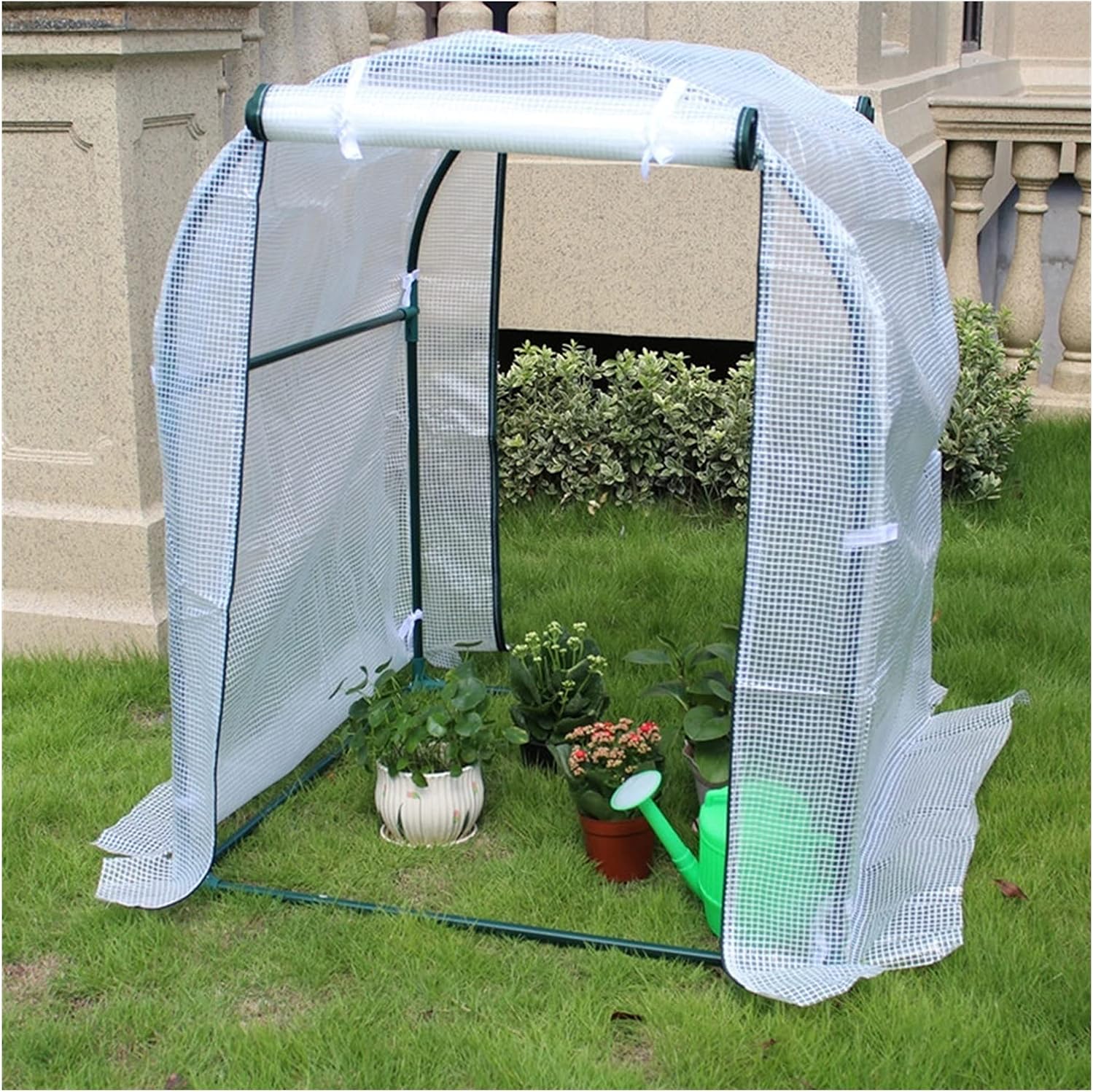 Garden Greenhouse Tent Walk-in Plastic Tomato Greenhouse Cover, Super Strong Polyethylene Covering Planting Tent, Sturdy Frame with Double Zippers, 100×100×120cm (Color : White)