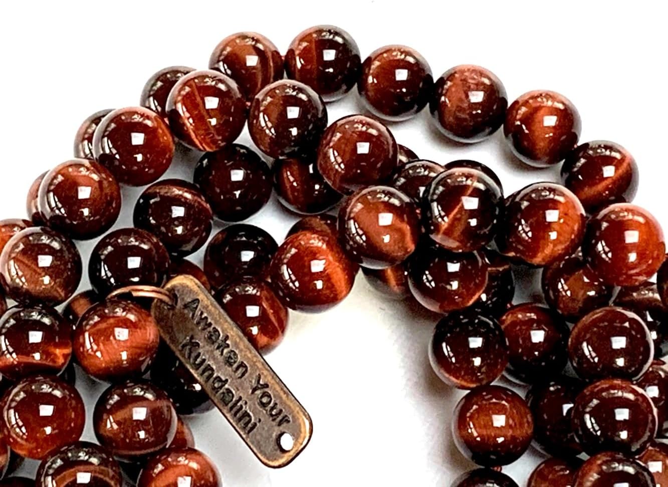 AWAKEN YOUR KUNDALINI Red Tiger's Eye Tiger Eye Beaded Mala Necklace - 8mm 108 Prayer Beads Rosary - Power, Authority, Boost Libido, Vitality