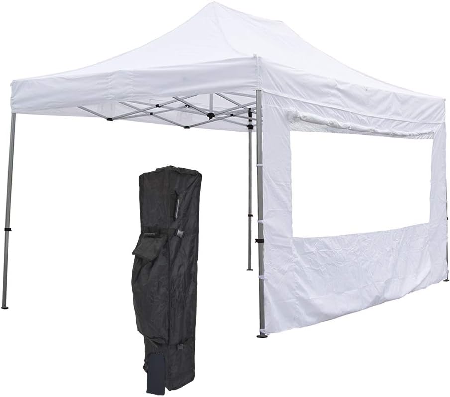 Vispronet White 10x15 Steel Canopy Tent Kit - Resists Up to 25mph Wind Gusts - Includes 10x15 Large Window Wall, Canopy Storage Bag, and Stake Kit