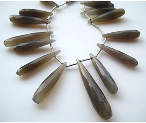 1 Strand Natural Grey Chalcedony Beads, Briolette Beads, Tear Drop Beads, Faceted Gemstones 9x44mm to 6x22mm 6