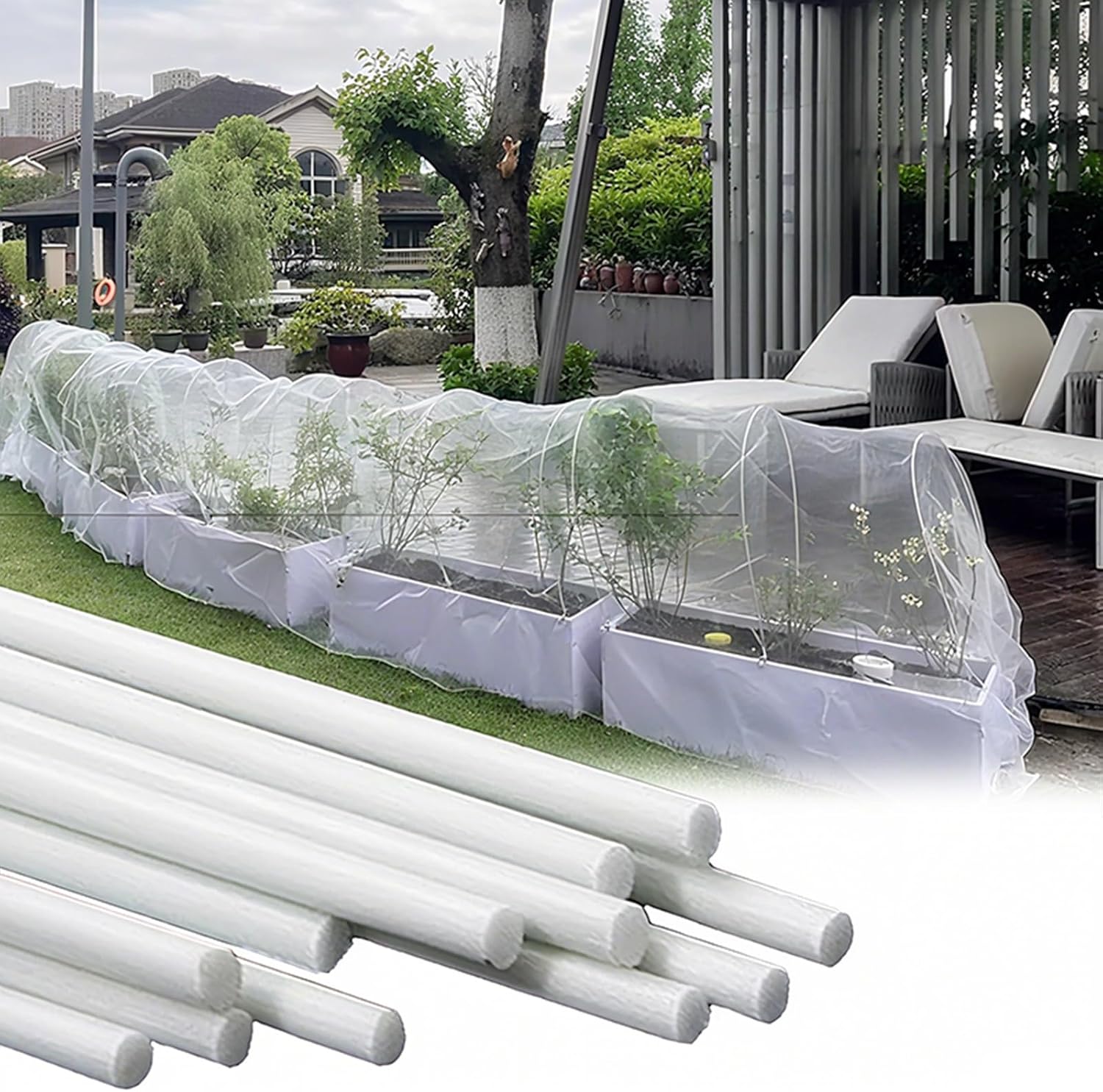 Light Weight Glass Fiber Round Rod Tunnel Greenhouse, 10ft/9ft/8ft/7ft/6ft/5ft/4ft Long Heat-Resistant Garden Hoops for Raised Beds, Grow Tunnel Frame(White-30pcs,5mm(1/5