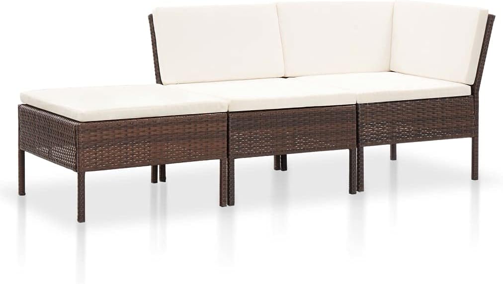 3 Piece Patio Lounge Set with Cushions Poly Rattan Brown,Stylish and Comfortable PE Rattan Patio Lounge Set with Thick Cushions for Garden and Backyard Patio Furniture Sets, Outdoor Furniture Sets