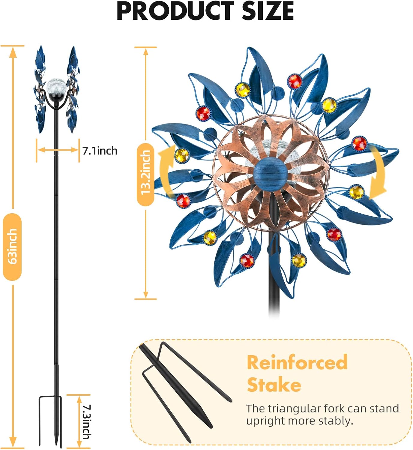 Solar Wind Spinner Retro Spinner, Waterproof Outdoor Metal Wind Sculpture for Patio, Lawn & Garden Decor