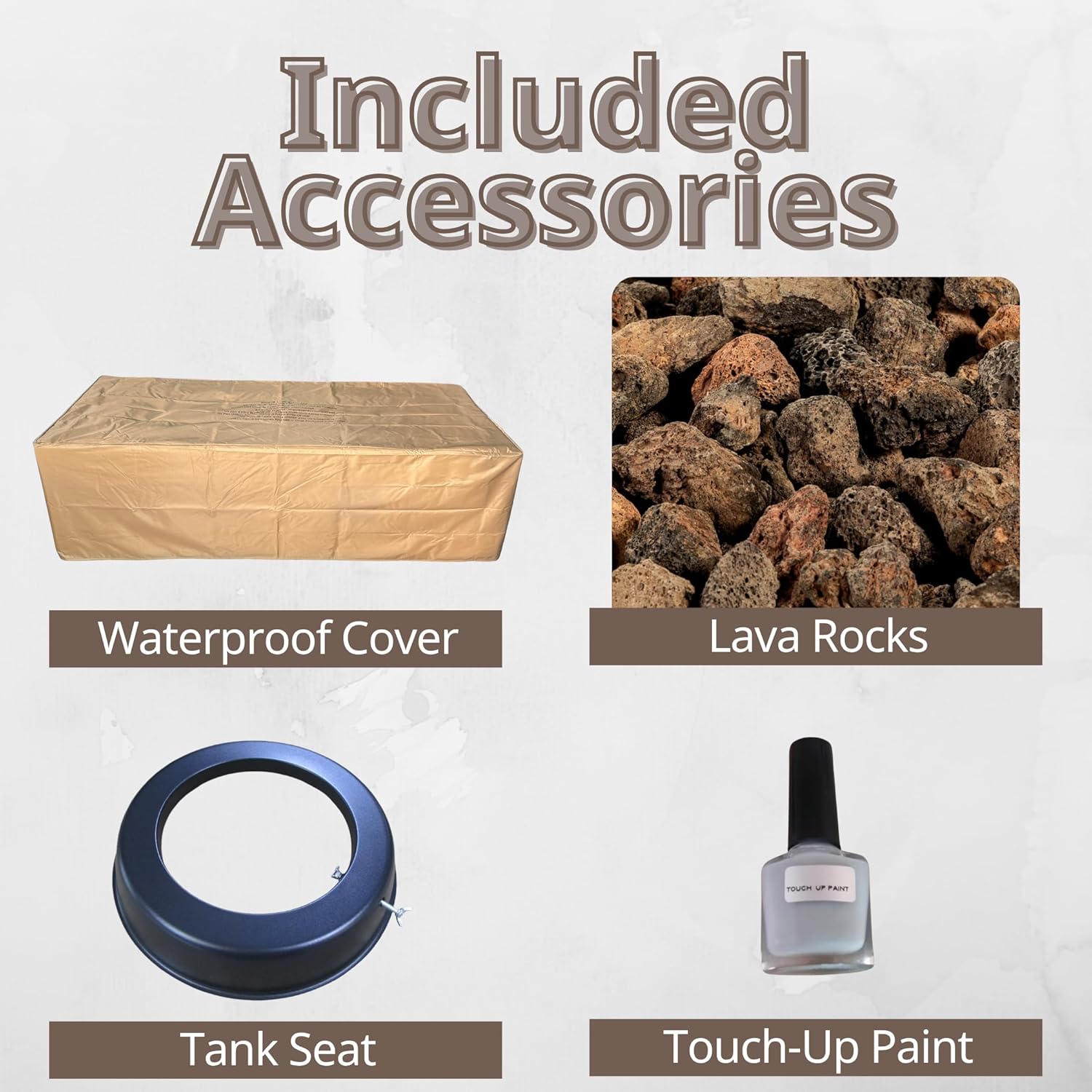 GOWE Outdoor Rectangle Propane Fire Pit Table 60inch, 60,000 BTU Concrete Fire Table with Waterproof Cover, Auto-Ignition, Free Lava Rocks,White