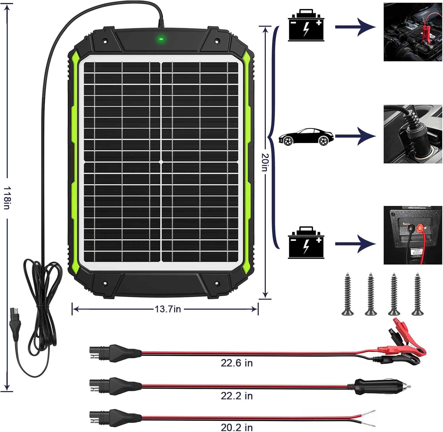 Sun Energise 20W 12V Solar Powered Battery Charger & Maintainer, Built-in Smart MPPT Charge Controller, Waterproof 20 Watt 12 Volt Solar Panel Trickle Charging Kits for Car Auto Boat RV Marine Trailer