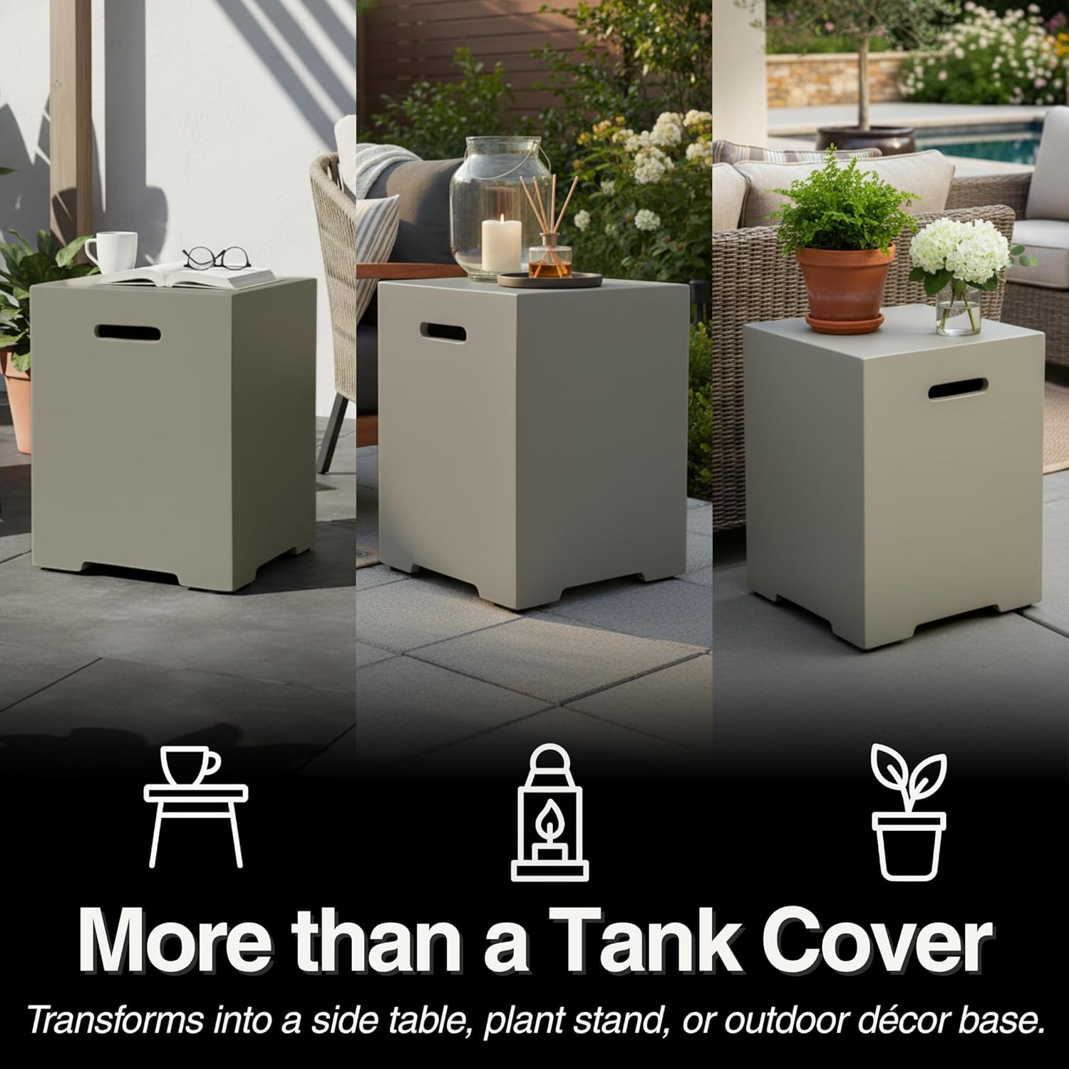 Propane Tank Cover 16-Inch, 20 LB Outdoor Tank Storage Hideaway Side Table for Gas Fire Pits, Light Concrete Tank Holder, Cement grey