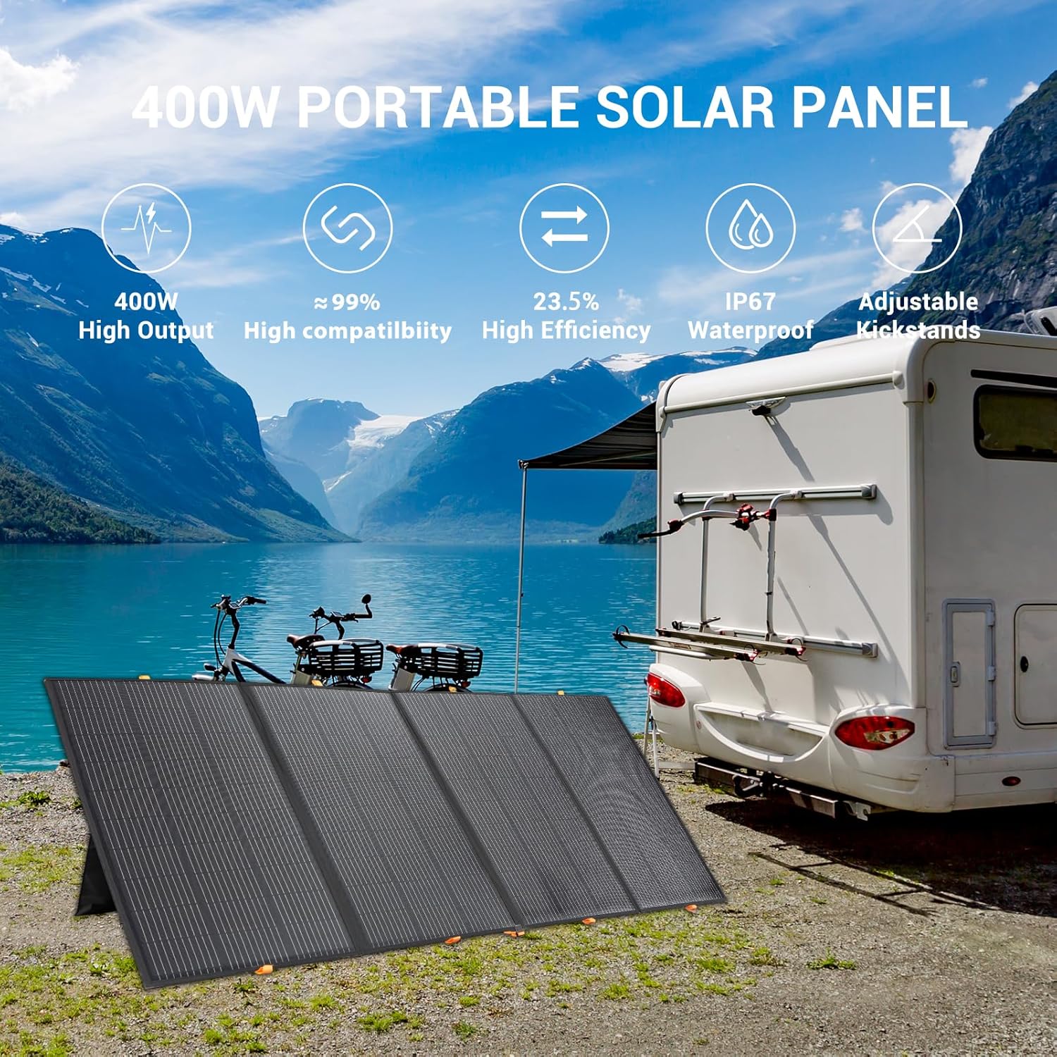 800W Portable Solar Panel,2pcs 400W,Foldable Solar Panel Power Backup,36V Output Solar Charger for Power Station Off Grid Outdoor Activities, RV, Marine,Camping, Solar Generator, IP67 Waterproof
