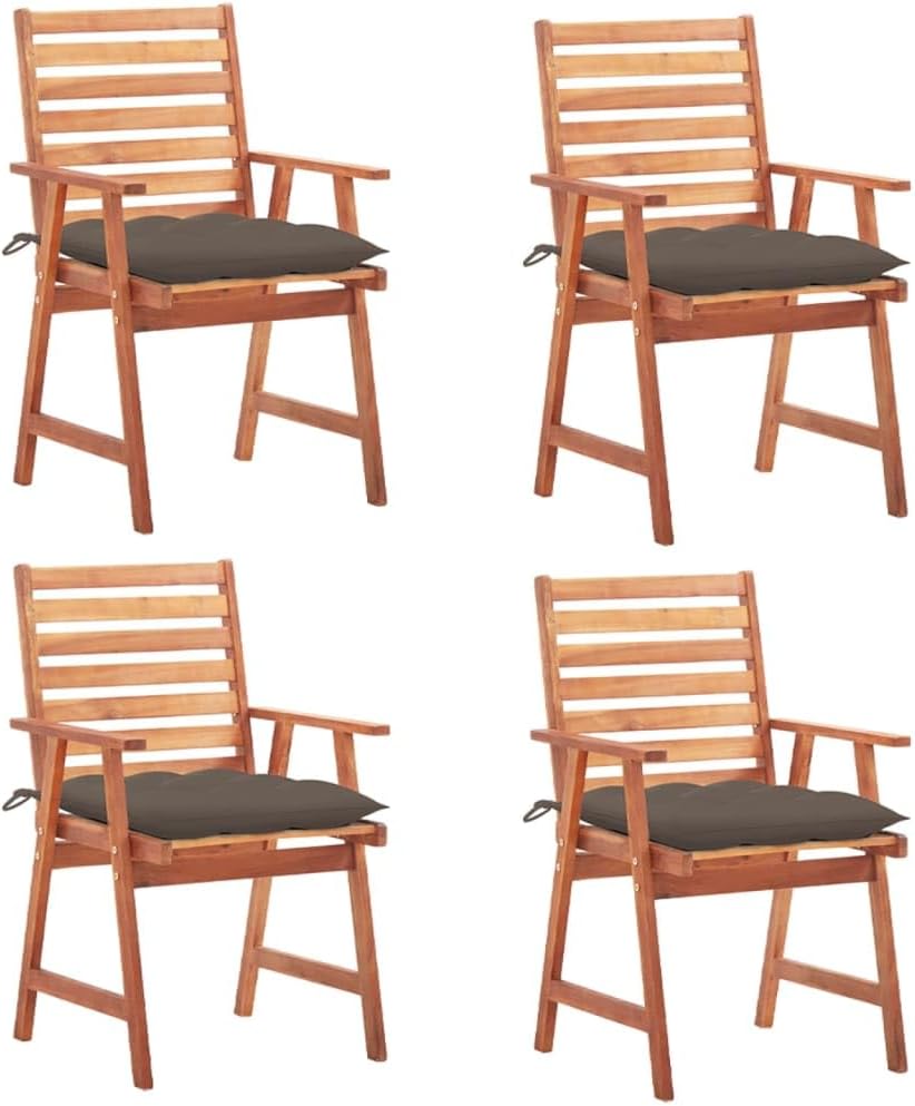 Patio Dining Chairs 4 pcs with Cushions Solid Acacia Wood,Acacia Wood Dining Chair Set with Water-Resistant Cushions for Outdoor Dining and Gardens Outdoor Furniture, Outdoor Chairs