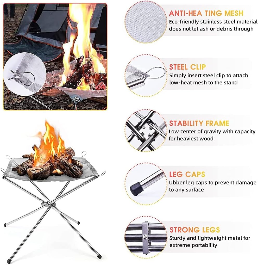 Home Folding Fire Pit Garden Party Bonfire Stand Outdoor Bonfire Equipment Stainless Steel Foldable Carbon Stove, Bearing 5kg