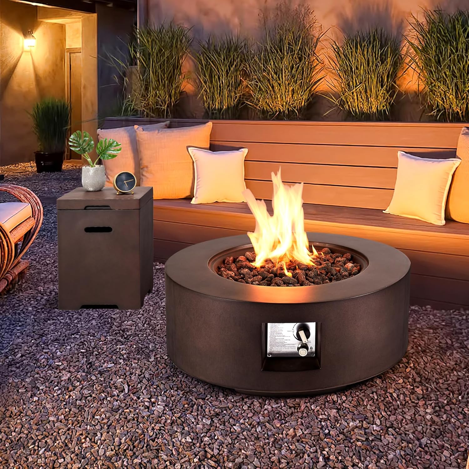 Propane Firepit Table Set - 30 Inch Auto-Ignition Round Gas Fire Pit, 50,000 BTU Steel Fire Table with Weather-Resistant Cover and Lava Rocks