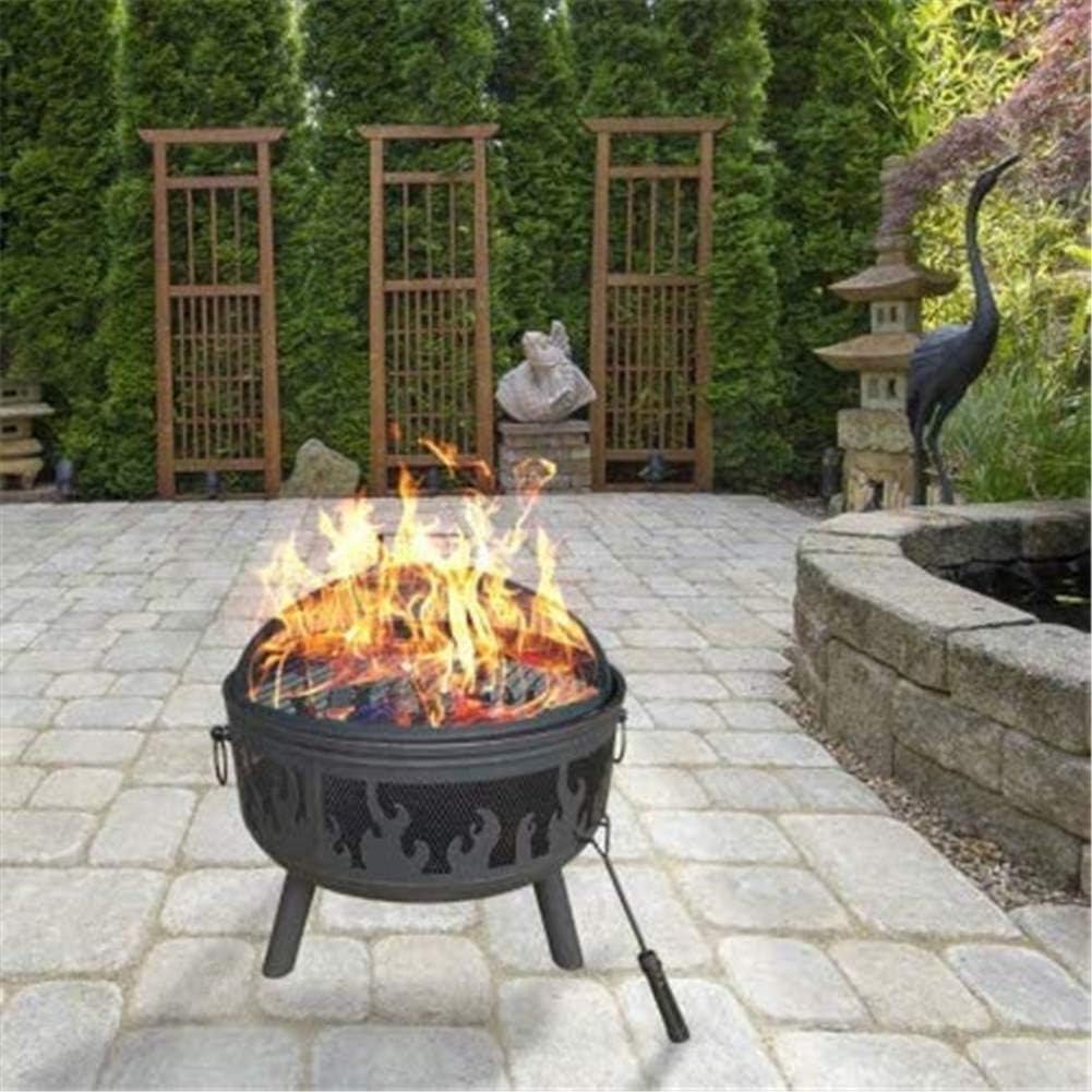 Fire Pit with Grill Shelf, Outdoor Metal Brazier, Garden Patio Heater/BBQ/Ice Pit with Waterproof Cover