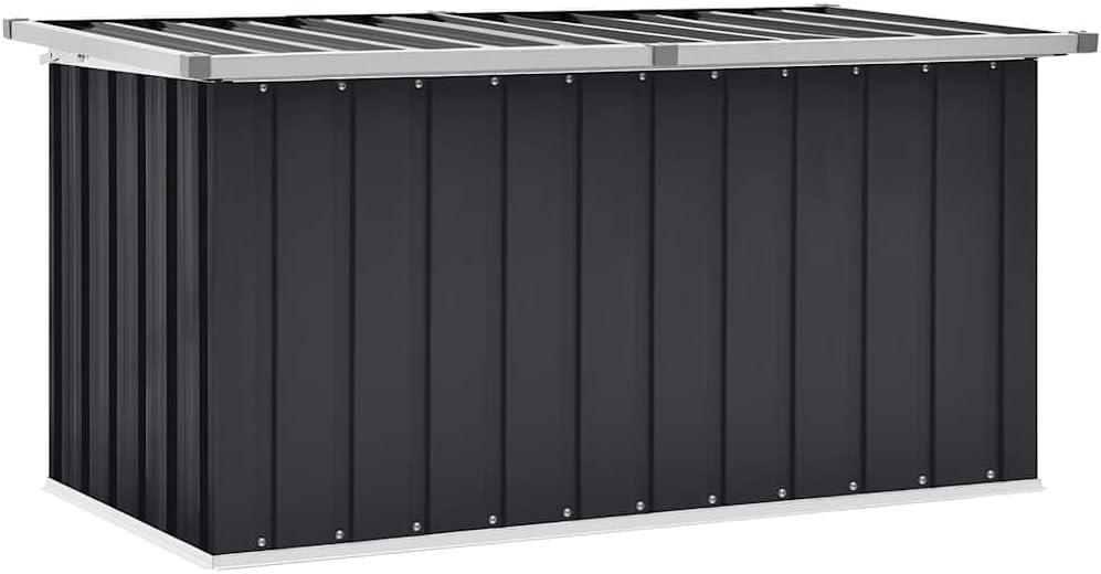 Patio Storage Box Outdoor Garden Organizer with Hinged Lid 50.8x26.4x25.6 Inches Anthracite Weatherproof Steel Tool Chest for Cushions Blankets Deck Terrace