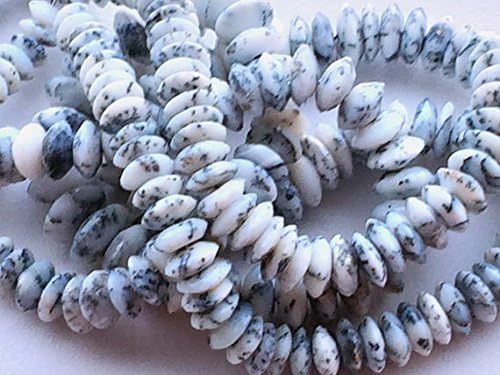 1 Strand Natural Dendrite German Cut Beads, White & Black Gemstone Beads, Dendrite Necklace, 8mm to 10.5mm, 16 Inch