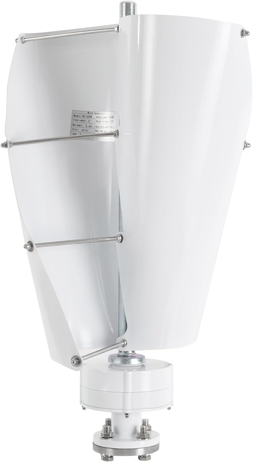 500 W Wind Turbine,12 V 2 Blades Vertical Axis Windmill,Vertical Axis Breeze Start Wind,Vertical Spiral Wind Power Turbine Generator for Home,Street Lighting (White)