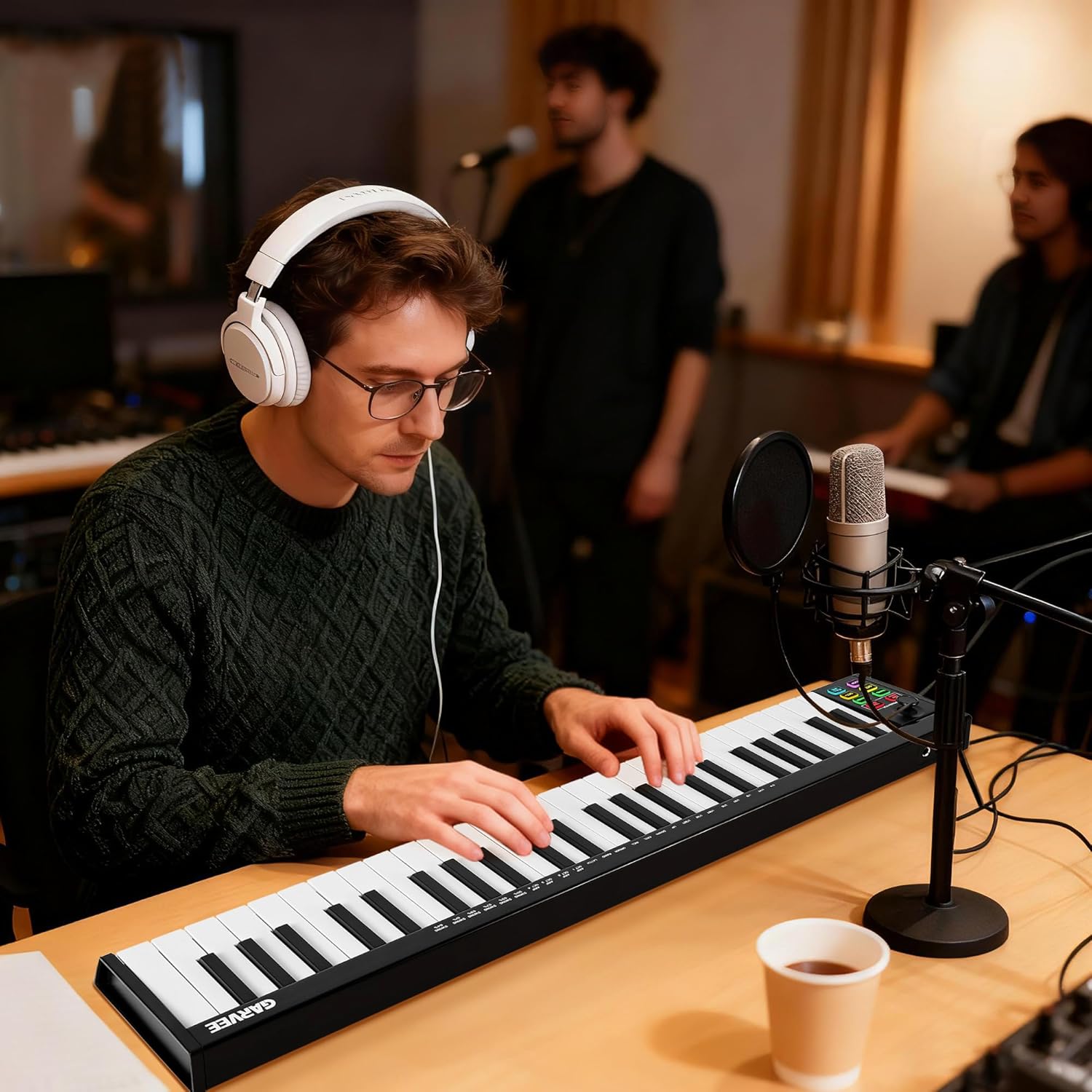 49-Key Portable USB MIDI Keyboard Controller - DAW Integration, 8 Speed-Sensitive Drum Pads, OLED Display, Semitone Transposition, ARP Auto Accompaniment - Professional Digital Piano for Music