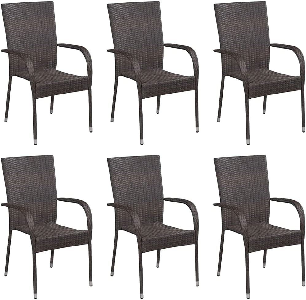 Stackable Patio Chairs 6 pcs Poly Rattan Brown,Stackable Rattan Dining Chairs with Contemporary Style for Outdoor Dining, Patio or Terrace (Set of 6) Outdoor Furniture, Outdoor Chairs
