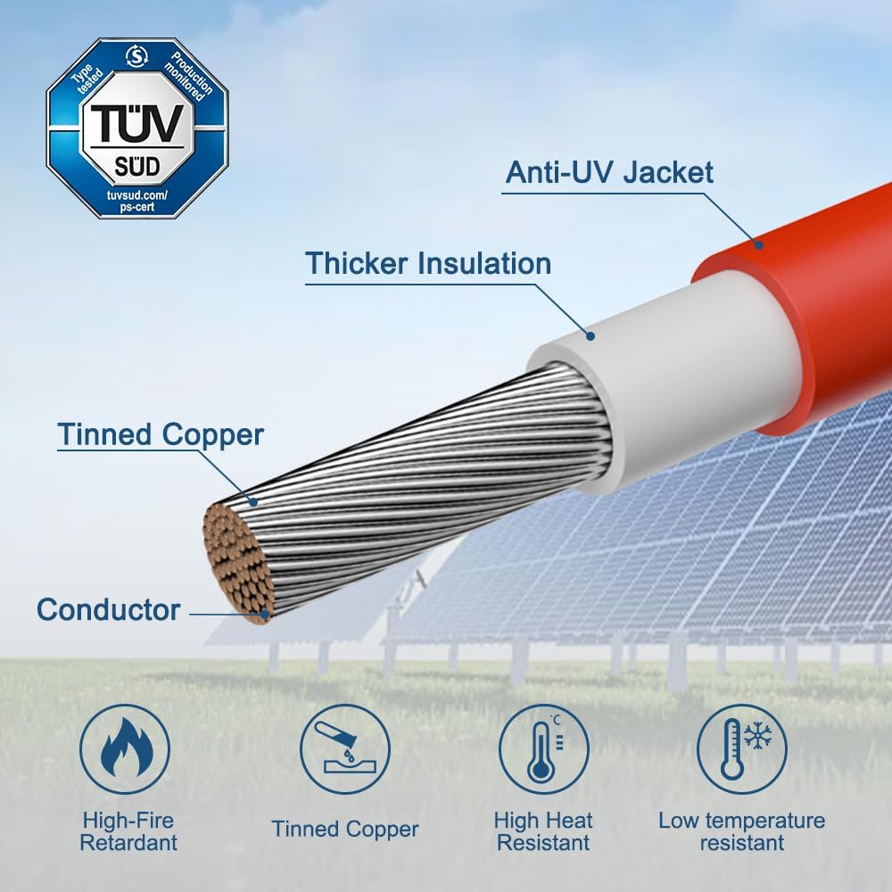 10mm² Solar Panel Connector, 30ft 8AWG Solar Cable with Solar Spanner for RV, Boat, Solar Panels,Car