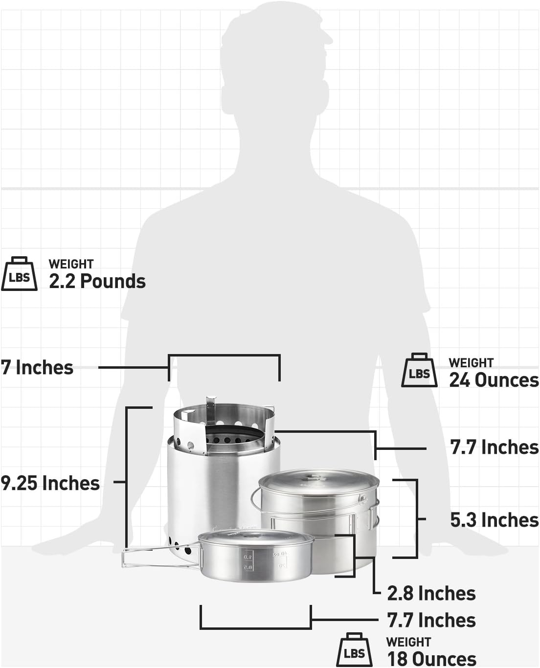 Solo Stove Campfire 2 Pot Set Combo - 4+ Person Wood Burning Camping Stove | Outdoor Kitchen Kit for Backpacking Camping Survival | NO Batteries or Liquid Fuel Gas Canister Required