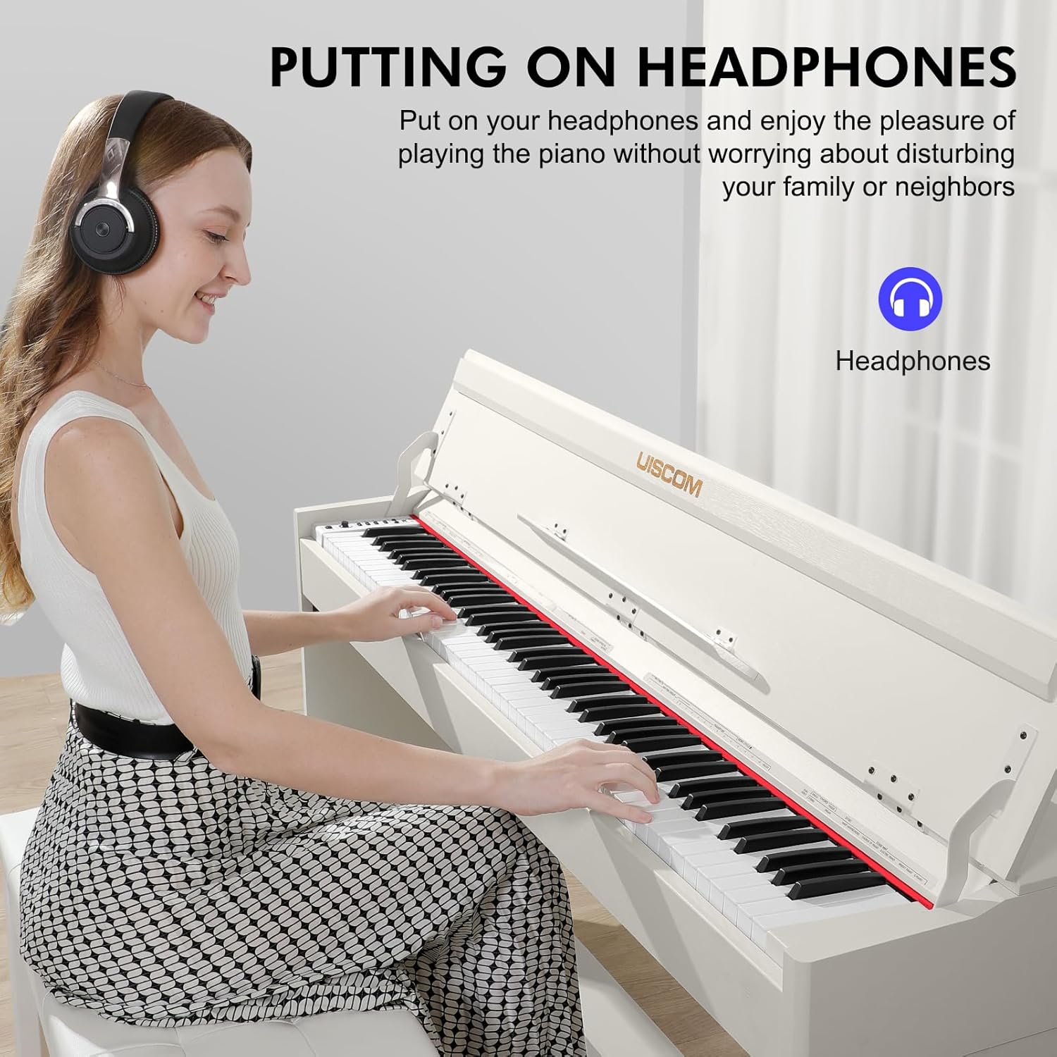 Digital Piano 88 Key Semi-Weighted Full-Size Electric Keyboard Comes with Headphones,Classic Household/Piano Lessons Furniture Stand and Triple Pedals Beginner's Course,White