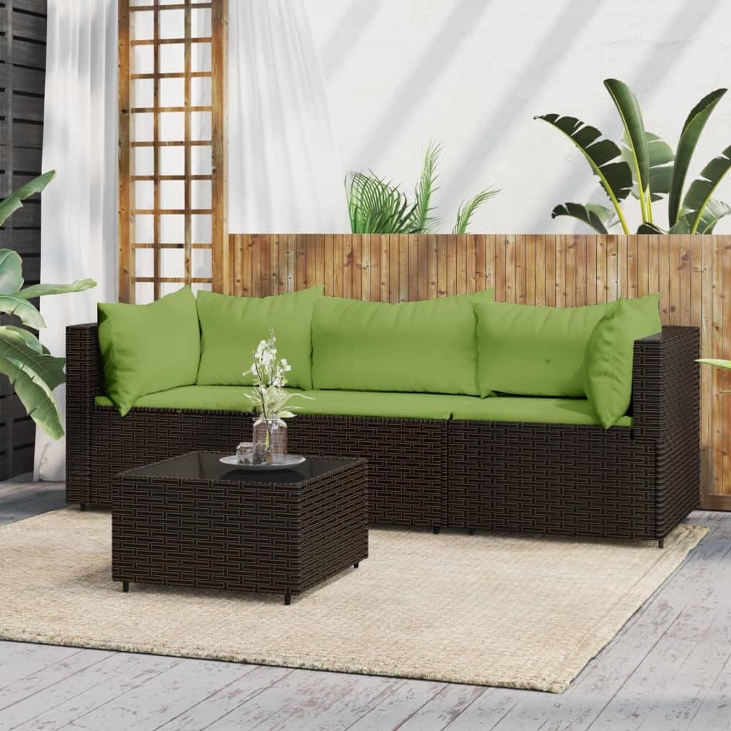 4 Piece Patio Lounge Set with Cushions Brown Poly Rattan,Elegant and, Patio Lounge Set for Outdoor Relaxation and Dining Patio Furniture & Accessories, Outdoor Seating