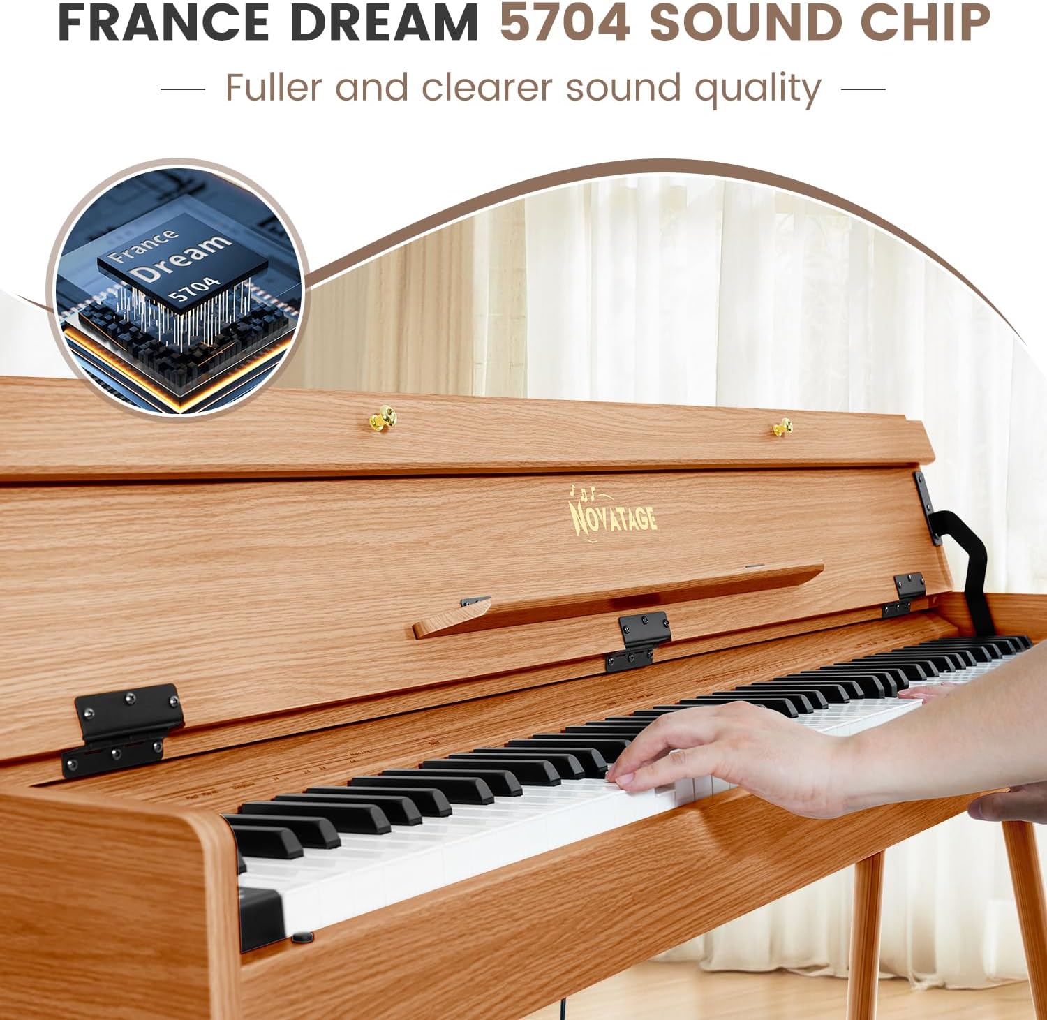 88 Key Digital Piano Keyboard for Beginners, Fully Weighted Wooden Electric Piano with Triple Pedal, Headphone, Supports MIDI Connecting, French Dream Sound Source (Brown)