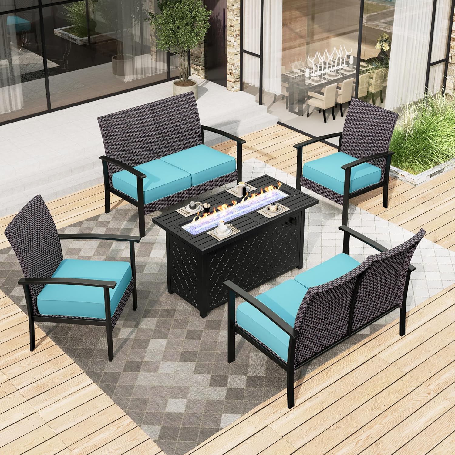 HERA'S HOUSE Patio Furniture Set 5 Pieces, 2 x Wicker Chair, 45