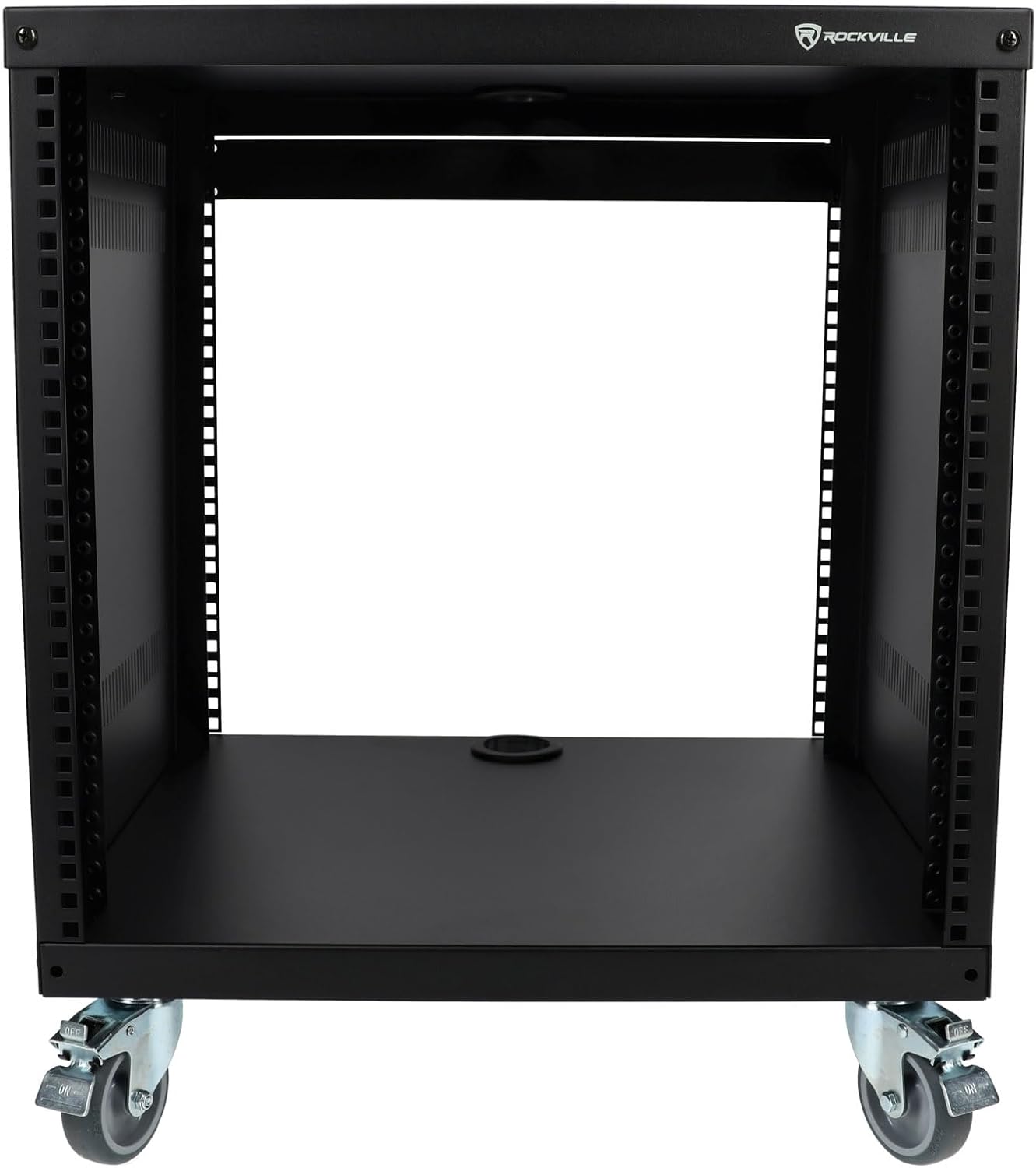 Rockville RR10U 10U Live Sound/Recording Studio Rack Case with Wheels, Reversible Rack Rails, Front & Rear Mounting, Cable Management Ports, 440lb Capacity