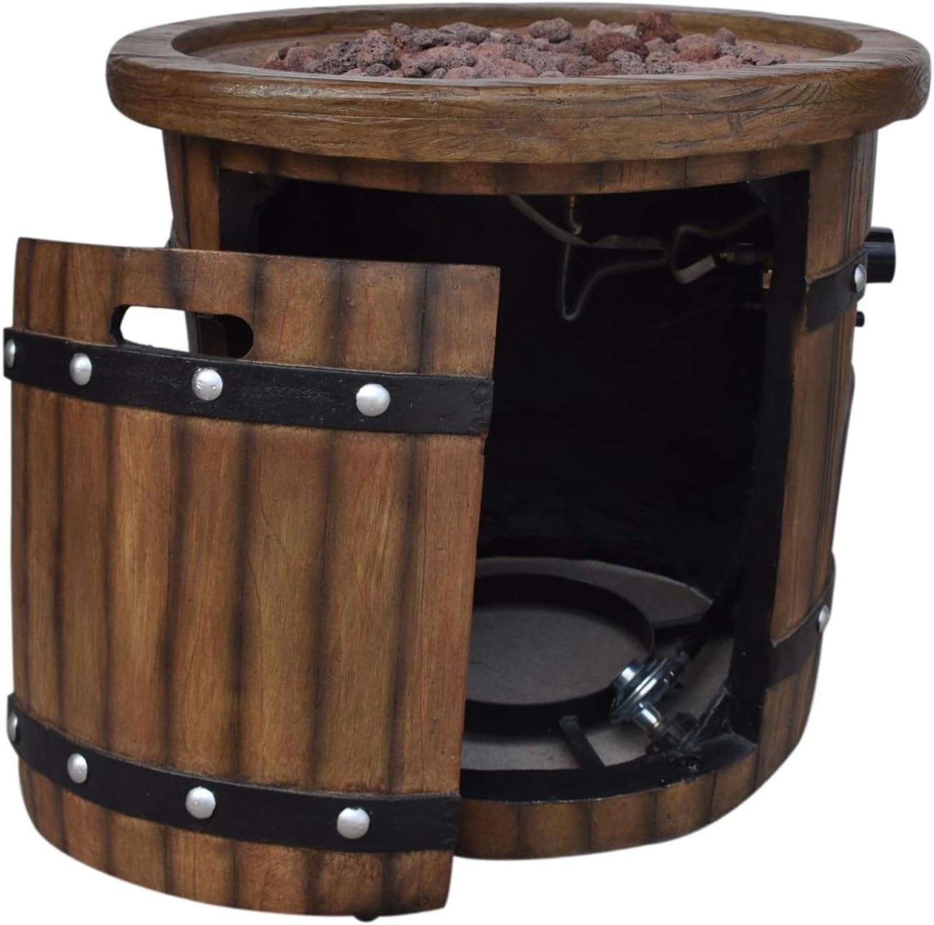 25-Inch Round Propane Fire Pit, 40,000 BTU, MgO Concrete Barrel Design with Lava Rocks, Outdoor Patio Heater for Garden, Deck, or Backyard, No Assembly Required, Propane fire Pit, Outdoor fire Pit