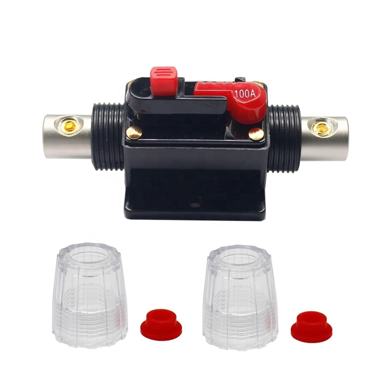 DC 12V 24V 20A50A60A70A80A100A120A150A Fuse Holder Black Car Stereo Audio Inline Circuit Breaker for Truck Amplifier(100A)