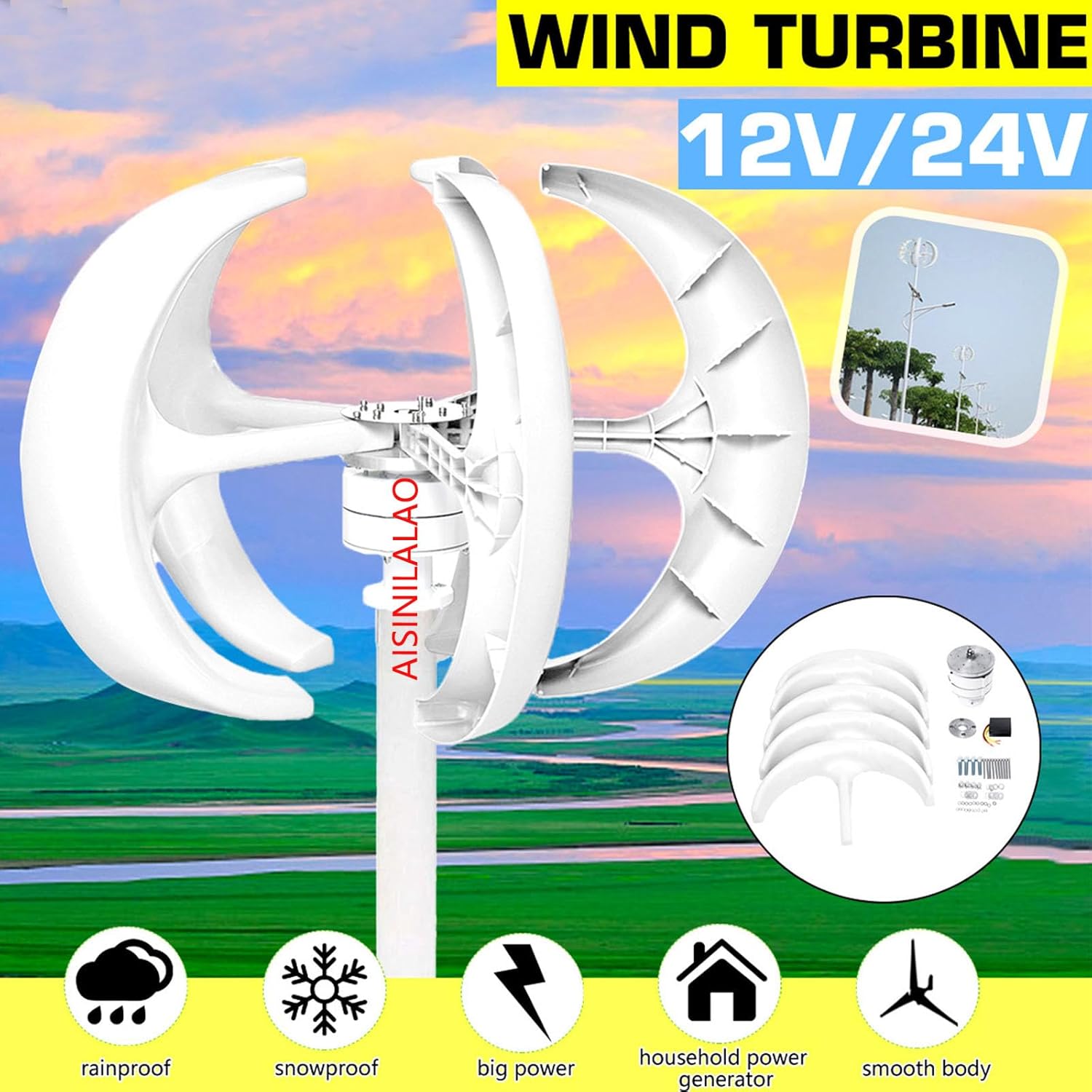Generatore Di Energia Della Turbina Eolica Verticale 5000W Windmill 24V 48V AC Kit Generatore Di Energia Della Turbina Eolica Con Controller Per L'illuminazione Del Giardino All'aperto