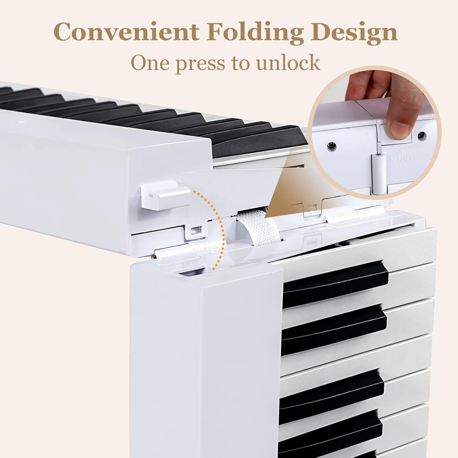 Beginner Foldable Digital Piano 88 Key Full Size Semi Weighted Keyboard, iMeshbean Portable Electric Piano with Pedal, Piano Bag (White)