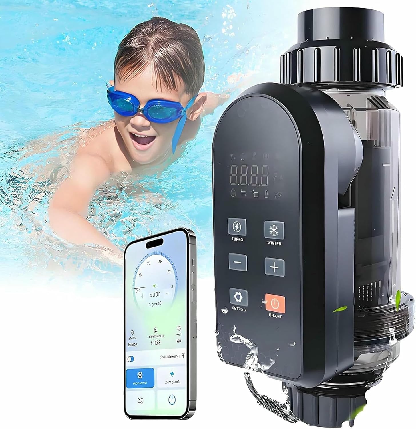 Upgraded Salt Water Pool Chlorinator System, with APP Control Salt Chlorine Generator for Inground Pools Saltwater Pool System