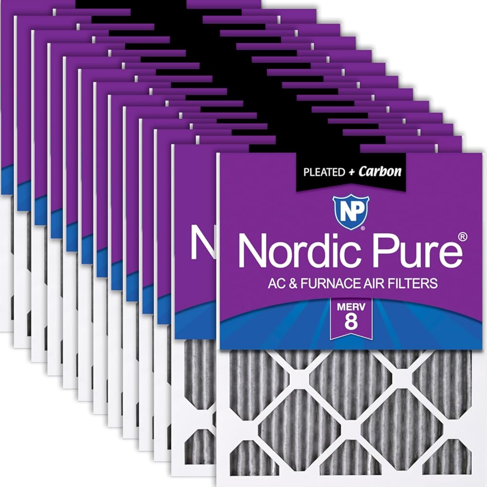 Nordic Pure 12x16x1 (Actual Size: 11 1/2 x 15 1/2 x 3/4) Furnace Air Filters MERV 8 Pleated Plus Carbon 24 Pack