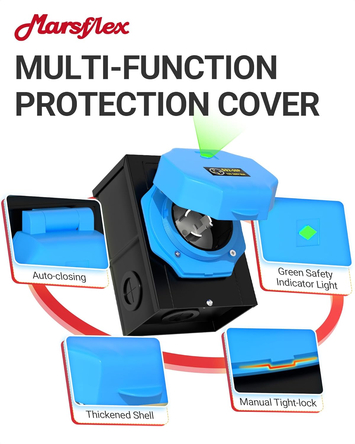Marsflex 50 Amp Generator Cord and Power Inlet Box, 25FT 50 Amp Generator Cord, NEMA 14-50P / SS2-50R, for 125/250 Volt 12500 Watts, Weatherproof Outdoor Use with LED Power Indicator, ETL Listed