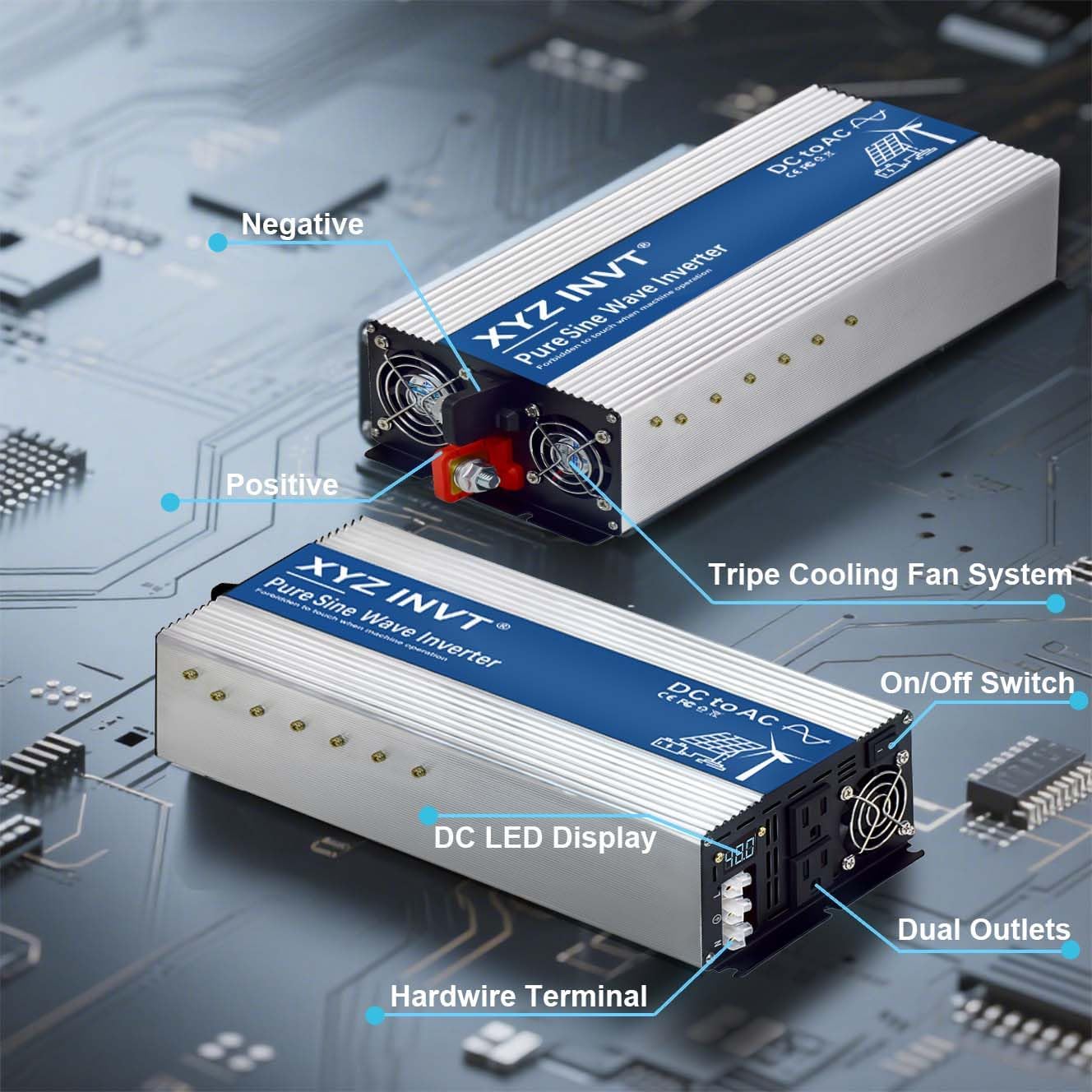 4000W Pure Sine Wave Inverter 48V to 120V AC, 8000W Peak Power - Portable Power Converter for Solar System, Off-Grid Home, RV, Truck & Camping