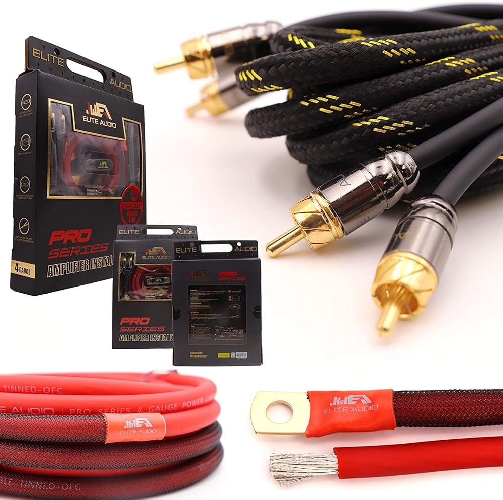 Elite Audio Pro Series Amplifier Wiring Kit & 4-Channel RCA Combo - 2500w Max Power, 8GA (AWG) Cables, Dual RCA Sets, ANL Fuse & Holder (Model: EA-PROK8 + EA-PRO417)