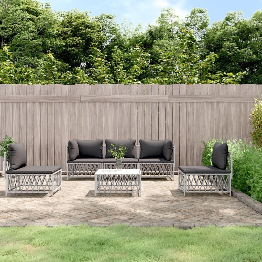 6 Piece Patio Lounge Set with Cushions White Steel,Patio Lounge Set with Comfortable Cushions and Sturdy Steel Frame for Outdoor Use Outdoor Furniture Sets, Patio Furniture