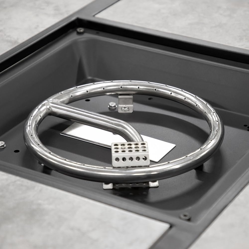 Greemotion USA Arosa Outdoor Bistro Set 3-Piece Bar Height Fire Pit Brown Wicker Rattan with Swivel Chairs and 50000 BTU Gas Firepit Table Flame Box Backyard Garden Patio, Gray and Black