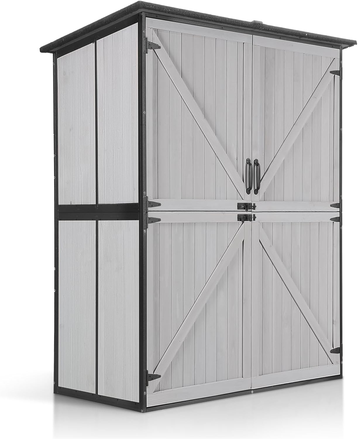 Aivituvin Shed Outdoor Storage Cabinet with Durable Metal Frame Waterproof Garden Tool Storage with Adjustable Shevels and Floor for Backyard Garden Patio Lawn, 55