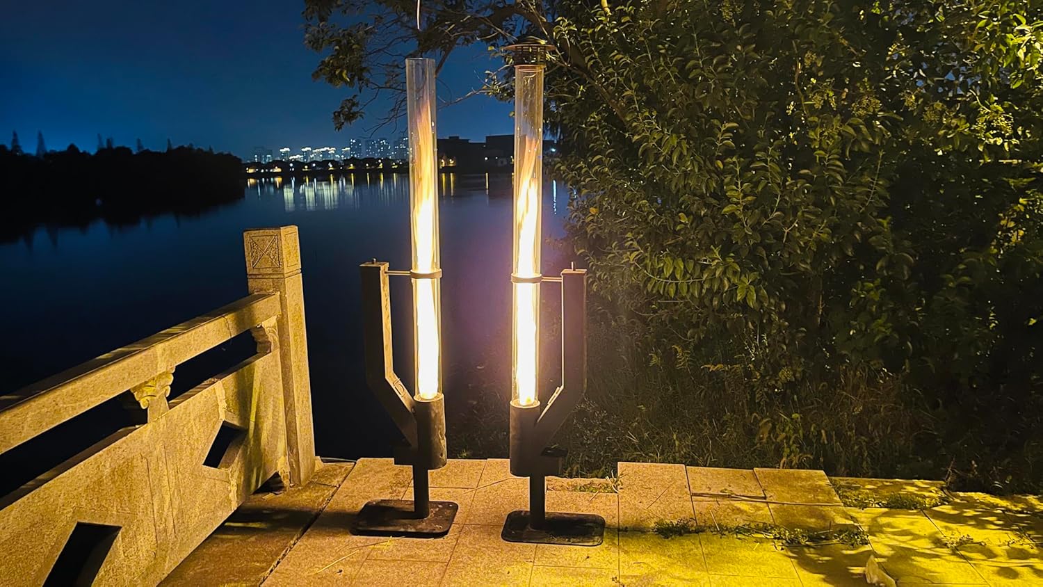 Smokeless Wood Pellet Patio Heater, Spiral Swirling Flame Glass Tube Fire Pit for Patio/Garden/Backyard, Anti-Tip Steel Base with Adjustable Feet, Outdoor Use Only