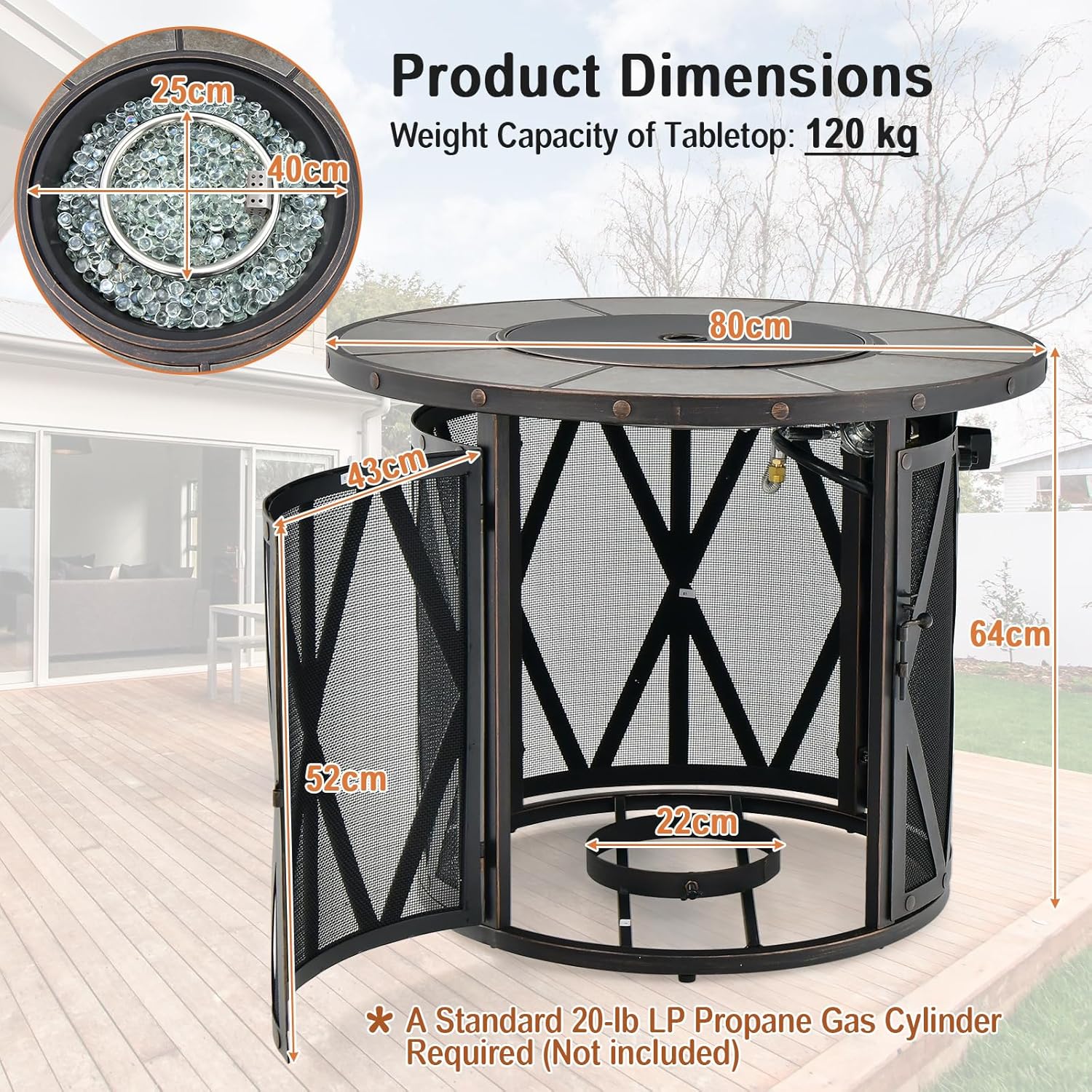 S AFSTAR 32-Inch Round Fire Table, 30,000 BTU Gas Propane Fire Pit Table W/Fire Glass Stones, PVC Cover, Auto-Ignition Propane Tank Fire Table Coffee Table for Outside Patio Deck