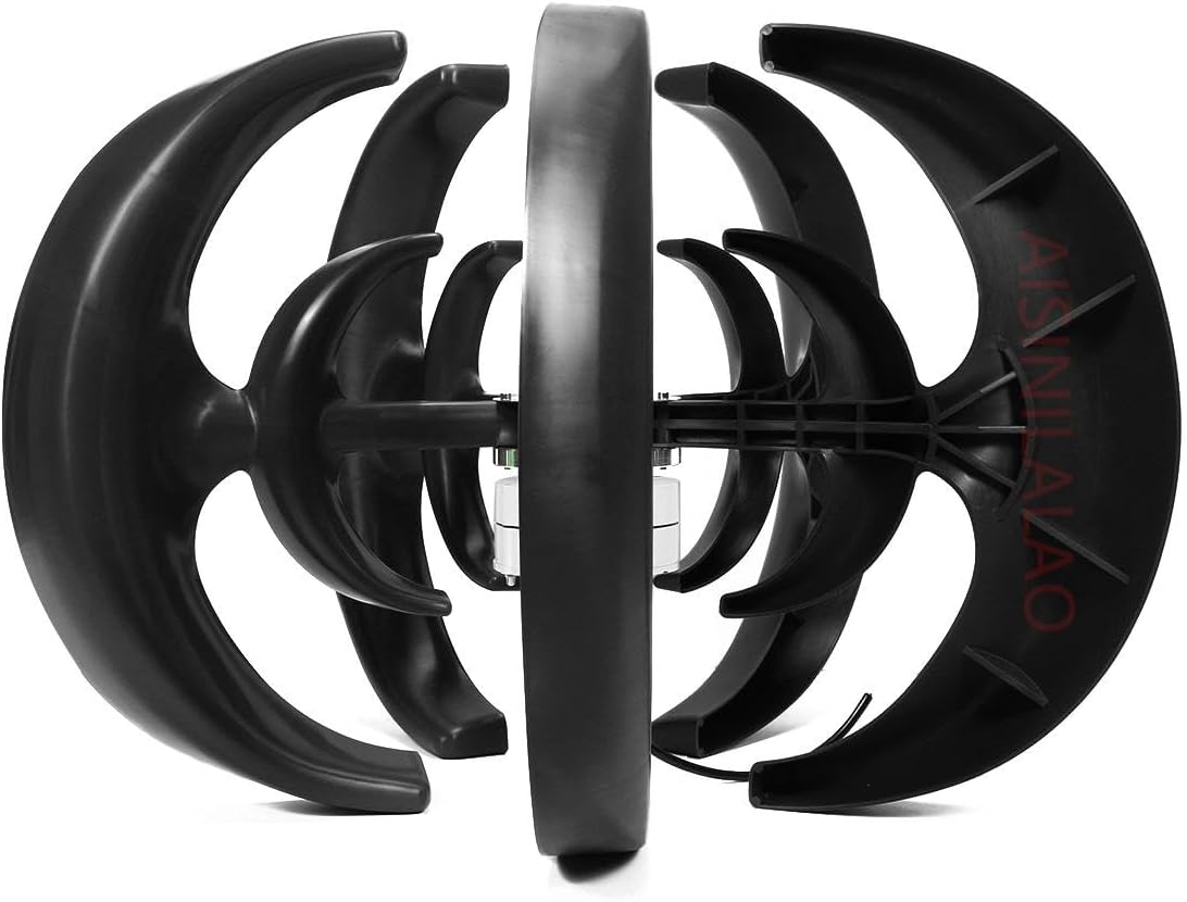 Black Vertical Axis Lantern Garden Boat Wind Generator,12V 24V 48V 2000W 5 Leaves Wind Turbine Kit with Controller for Home Camping & Boat Use