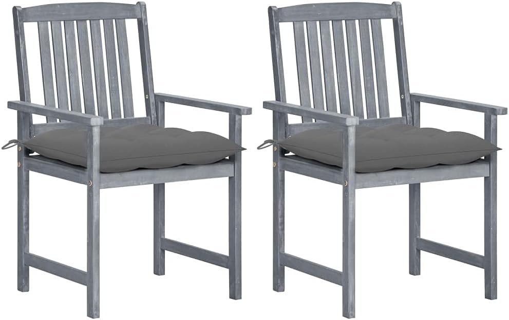 Patio Chairs with Cushions 2 pcs Gray Solid Acacia Wood,Cozy Rustic Outdoor Patio Chairs with Comfortable Cushions Outdoor Furniture, Outdoor Chairs