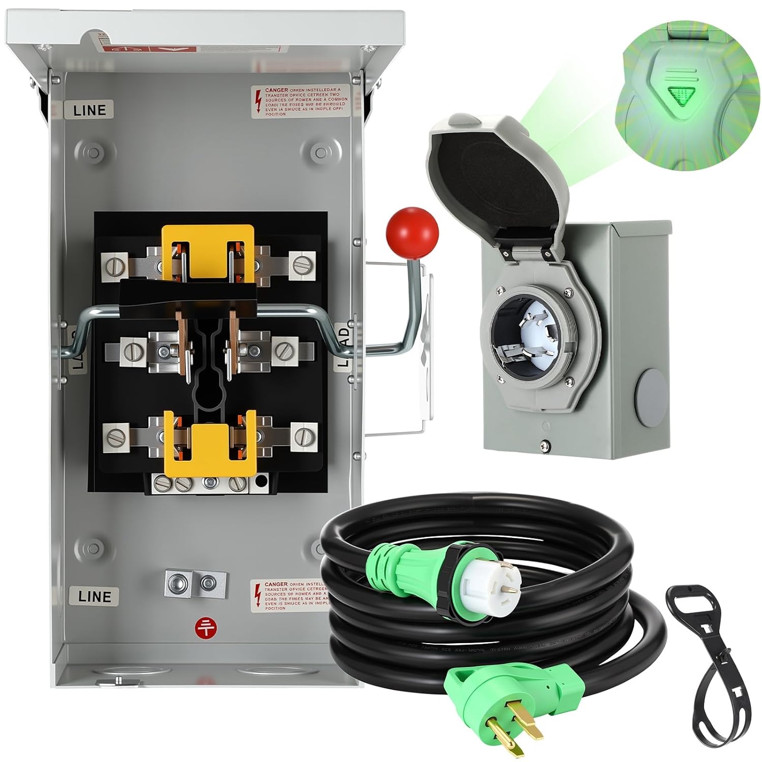 Kanayu 50 Amp Generator Transfer Switch Kit, Includes 100 Amp Manual Transfer Switch, Ss2-50r Inlet Box, 15 ft 14-50p to Ss2-50r Power Cord for Generator Winter Backup Indoor Outdoor Use, Etl Listed