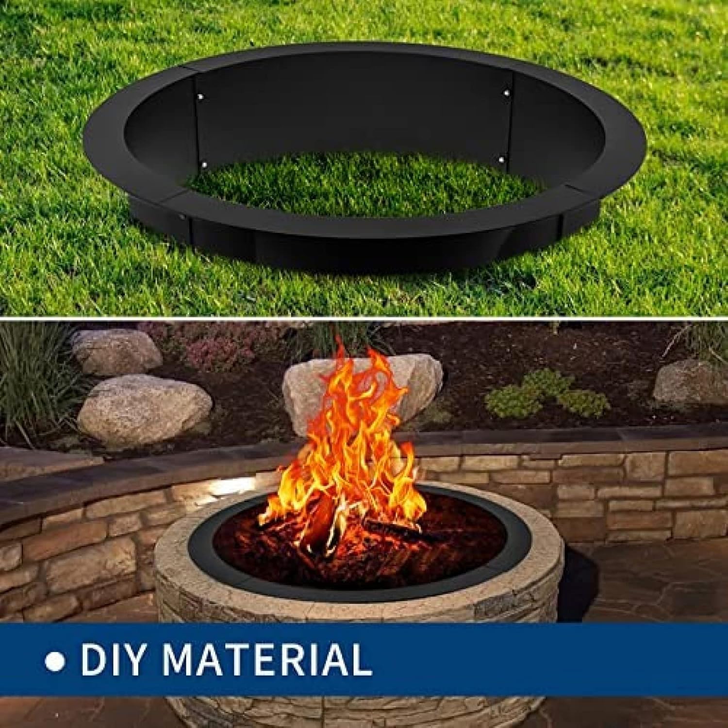 Fire Pit Ring Inner Diameter, fire Pit Insert 3.0mm Thick Heavy Duty Solid Steel, fire Pit Liner DIY Campfire Ring Above or in-ground for Outdoor,36x30x10 inch
