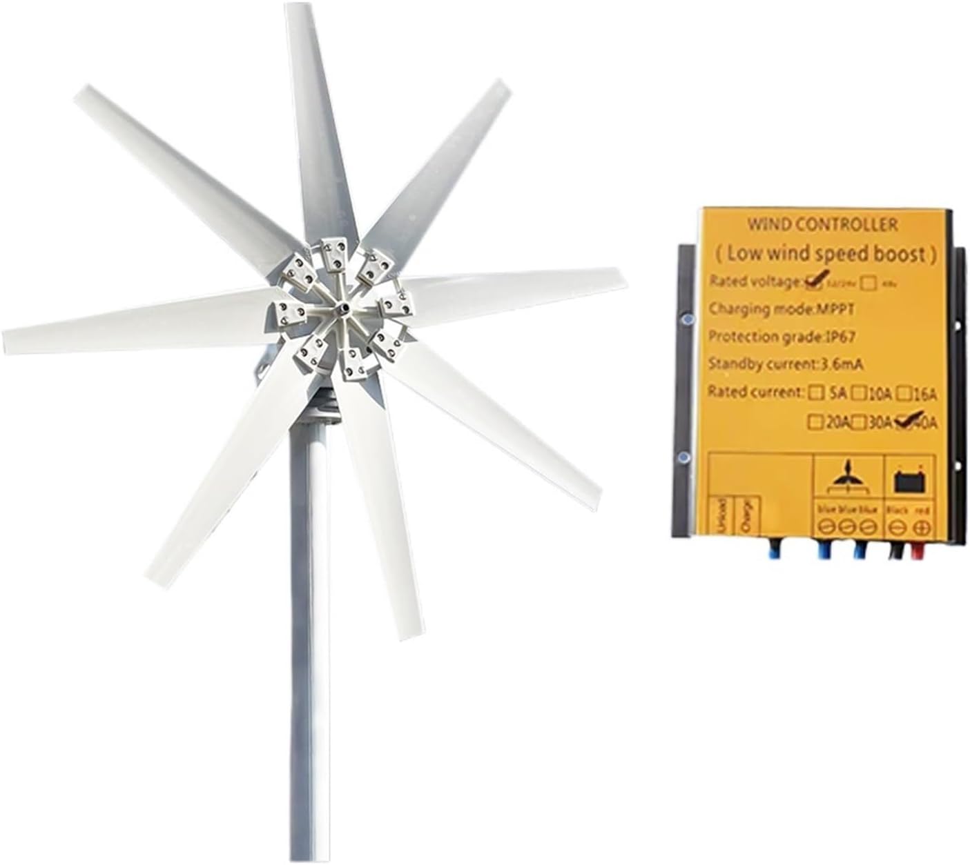 3000W 5000W Wind Turbine Generators Kit Horizontal Axis Wind Turbine 48V/24V Alternative Energy Generator AC Output Household Farm Complete Kit Low Starting Speed for Home(Red Blades,24V_3000W)