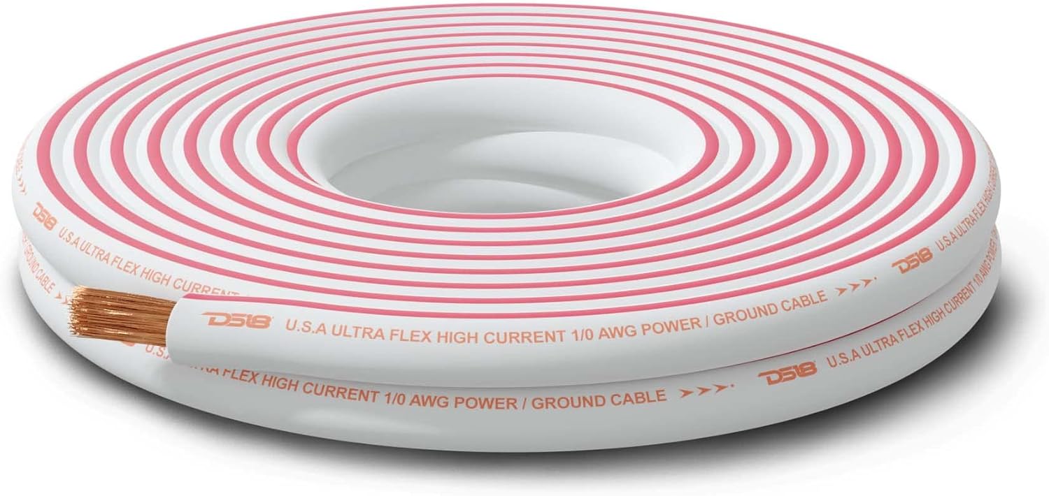 DS18 Hydro MOFC0GA25P Marine Wire 0 Gauge 25 ft Tinned 100% OFC Oxygen-Free Copper Marine Grade White/Red Amplifier Amp Power/Ground Cable 25 Feet UltraFlex