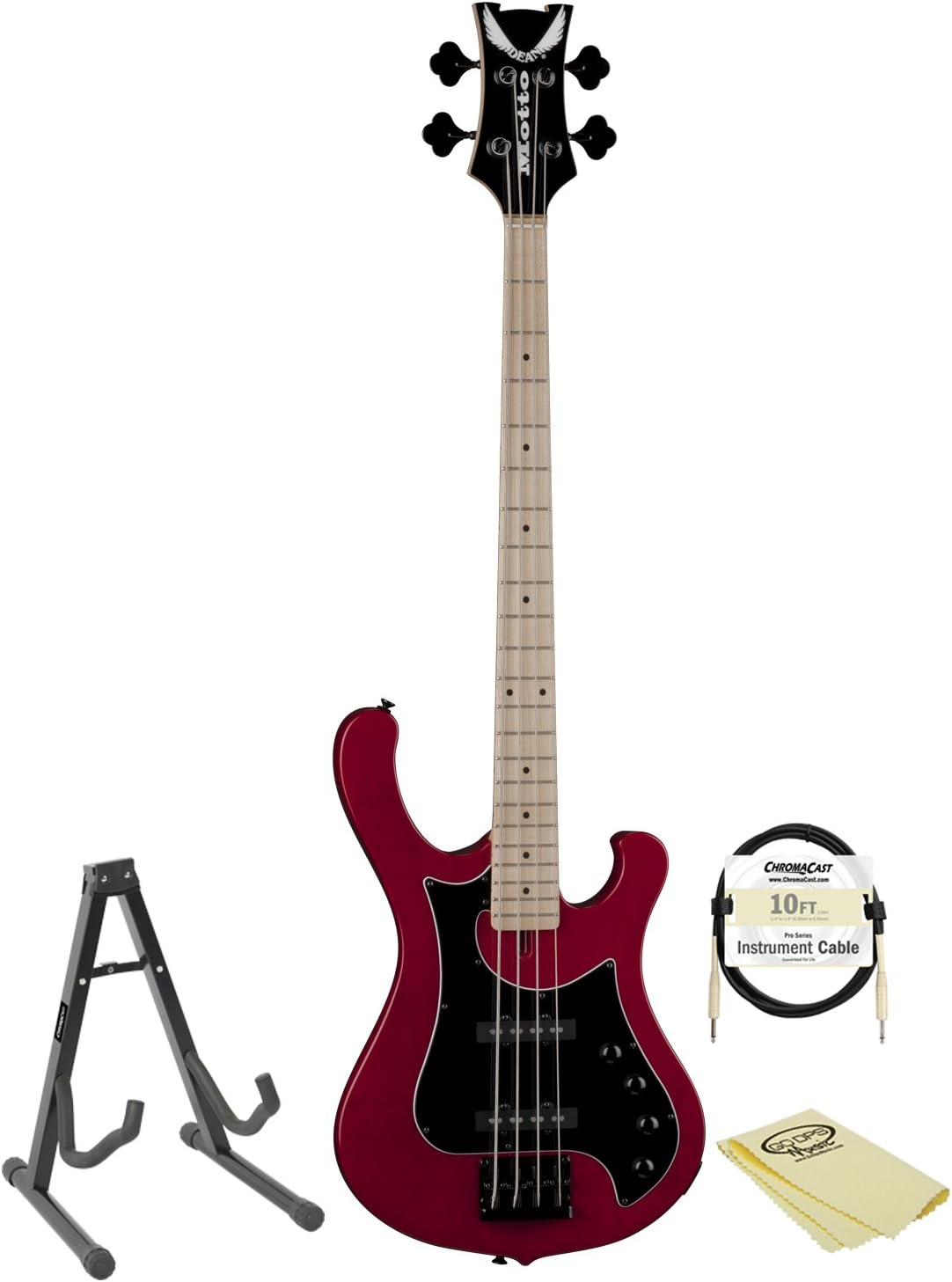 GoDpsMusic JB-MOTTO-TRD-KIT Dean Guitars Motto Electric Bass with Stand, Cable and Cloth