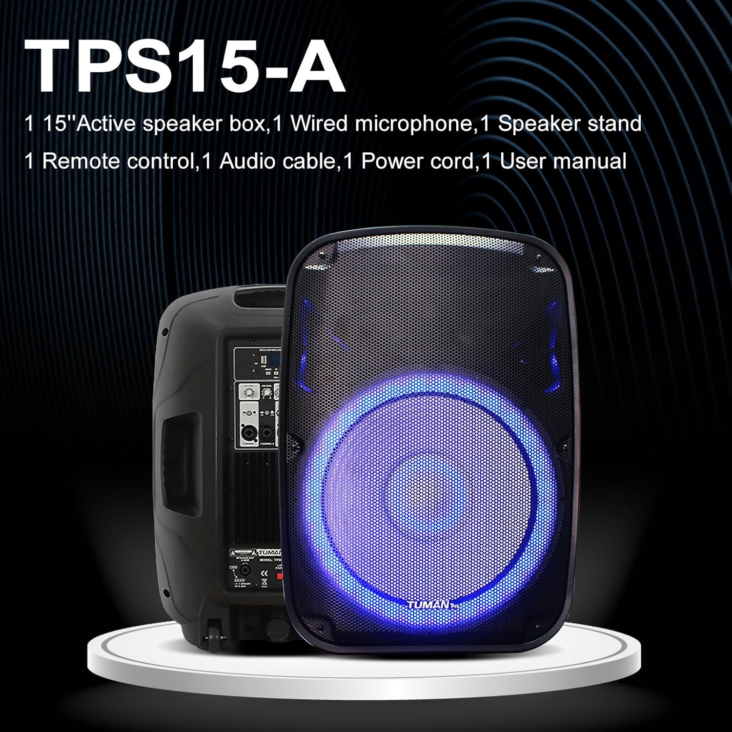 Portable 15-Inch PA Speaker System DJ Amplified Loud Speaker with Stand Bluetooth/USB/SD Card Reader/FM Radio/Remote Control/LED Light, Good for Churches, Bands, Parties