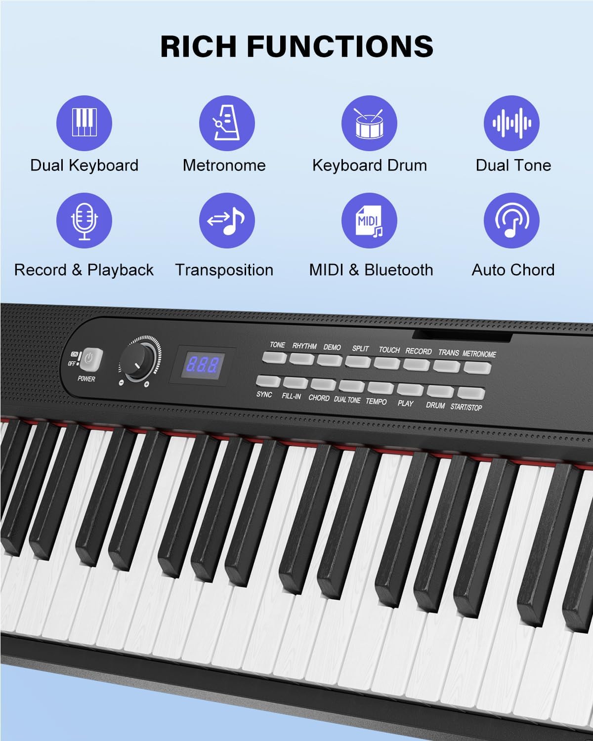 Keyboard Piano 88 Key Semi Weighted Portable Digital Piano for Beginner,Full Size Folding Electric Keyboard with Sustain Pedal,Carrying Case,MIDI,Suitable for Home/Stage（Black）